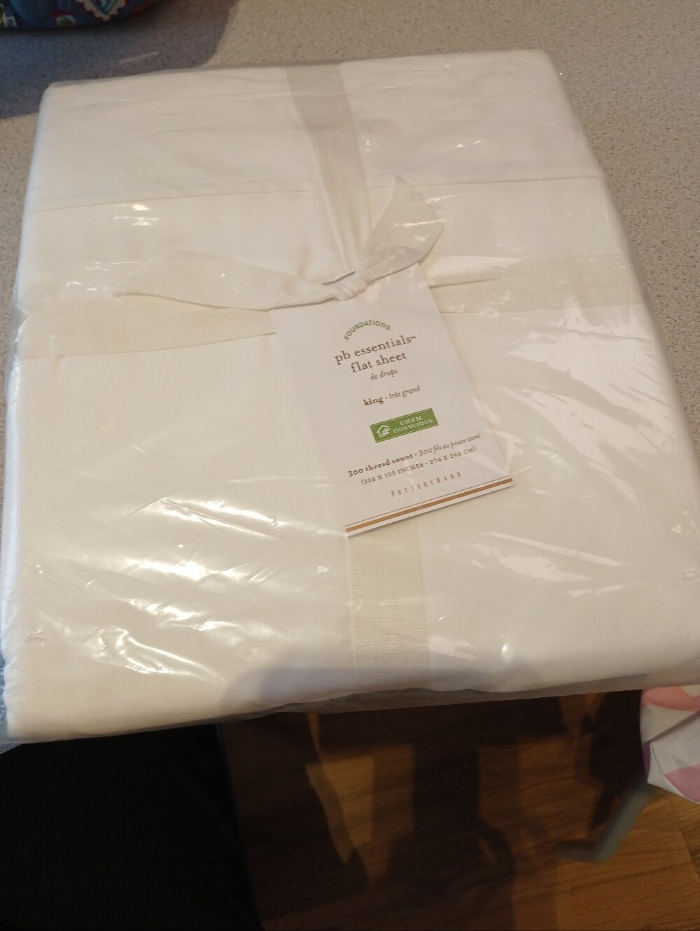 Pottery Barn Essentials Cotton King Flat Sheet White 300 Thread Count NWT